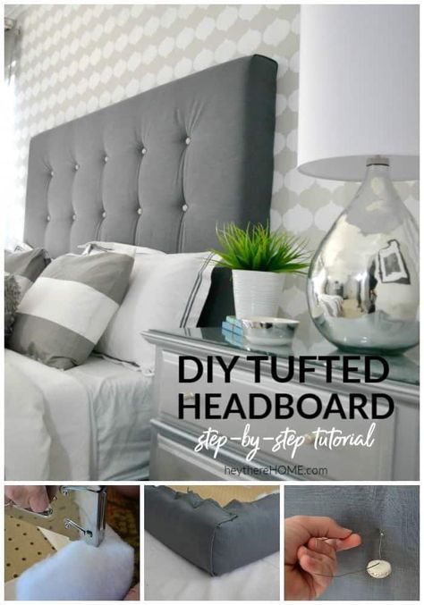 How to make your own upholstered headboard with tufting. This step-by-step tutorial makes spacing your buttons really easy!  #diydecor #diyheadboard #kingheadboard #diybedroomdecor #bedroomdecor #diyfurniture #nosew #fabric #tuftedheadboard Diy Upholstered Headboard, Diy Tufted Headboard, Headboard Projects, Headboard Tutorial, Diy Headboard Upholstered, How To Make Headboard, Headboard Ideas, Bed Platform, Shelves Diy