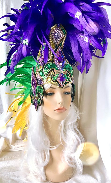 #MardiGras #headpiece #March #Festival #Parade #BurningMan #Louisiana #FatTuesday hand made by Pamzylove.com Mardi Gras Headpiece, Louisiana Festivals, Madi Gras, Mardi Gras Crafts, Mardi Gras Outfits, Festival Costume, Head Pieces, Mardi Gras Party, Festival Costumes