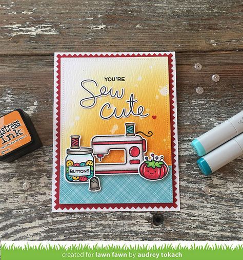 Sew Cute Lawn Fawn Design, Lawn Fawn Blog, Invite Ideas, Fawn Design, Lawn Fawn Stamps, Sewing Cards, Lawn Fawn Cards, Bun In The Oven, Pun Card