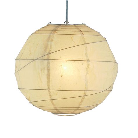 One large and one small pendant are hung from the vaulted tongue and groove ceiling in the great room. Large Pendant Lighting, Cfl Bulbs, Pendant Ceiling Lamp, Paper Lantern, Incandescent Lighting, Globe Pendant, Hanging Pendants, Chandeliers And Pendants, Rice Paper