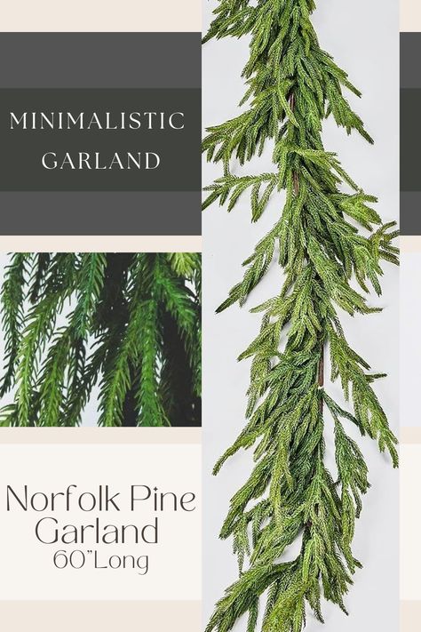 Fir Tree Garland, Real Touch Garland, Norfolk Pine Garland Mantle, Nordic Garland, Simple Christmas Porch Decor, Mantel Christmas Decorating Ideas, Norfolk Garland, How To Hang Garland On Mantel, Pine Garland Christmas