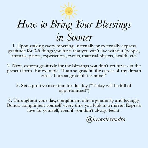 Leeor Alexandra on Instagram: “The formula for a good day every day, and also the magic behind adding momentum to back up your desires🌞 there is magic in our thoughts and…” Gratitude Challenge, Healing Affirmations, Affirmations For Happiness, Inside Job, Empowerment Quotes, Attract Wealth, Positive Self Affirmations, The Law Of Attraction, Expressing Gratitude