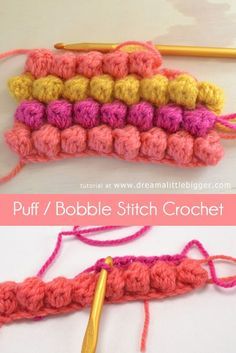 Puff or Bobble Stitch Crochet Tutorial - photos and video great for even beginners Bubble Crochet Stitch, Crochet Cat Bed, Bobble Stitch Crochet, Bobble Crochet, Crochet Bobble, Crochet Simple, Stitch Ideas, Puff Stitch, Crochet Stitches For Beginners