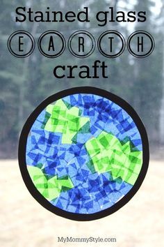 Contact Paper Stained Glass Craft, Earth Crafts For Kids, Contact Paper Window Art, Tissue Paper Stained Glass Window, Stained Glass Window Craft, Esl Crafts, Earth Crafts, Earth Craft, Green Tissue Paper