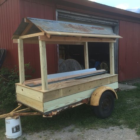 Diy Road Side Produce Stand, Farm Stand With Cooler, Moveable Farm Stand, Farm Stand On Trailer, Diy Road Side Stand, Produce Stand On Wheels, Road Side Stands, Farm Stand Wagon, Mobile Farm Stand Trailer