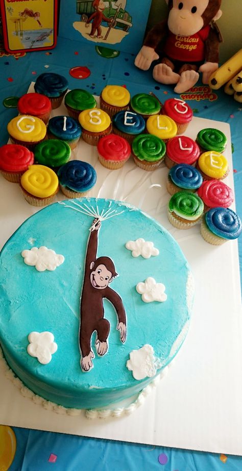 Curious George One Year Old Birthday, Curious George Third Birthday, Curious George 1st Birthday Cake, Two Curious Birthday, Curious George Cake Ideas, Curious George Cake Birthday, Curious George Second Birthday, Curious George Party Decorations, Curious George 3rd Birthday Party Ideas