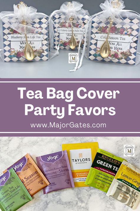 DIY Tea Bag Cover Party Favors. Perfect for tea parties, birthday parties, weddings, bridal showers, and brunch. Tea Bag Bridal Shower Favors, Tea Bags Gifts, Tea Bag Favors Cute Ideas, Tea Bag Gift Ideas Favors, Tea Bag Gift Ideas Diy, Tea Bag Party Favors, Tea Party Favors For Women Ladies Luncheon, Favors For A Tea Party, Tea Bag Favors Diy