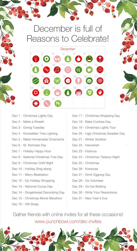 31 Days Of December, National Food Day Calendar, National Holiday Calendar, Christmas Light Tour, Silly Holidays, Xmas Vibes, December Days, Wacky Holidays, Christmas Bucket