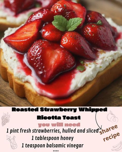 foodlyric group | Roasted Strawberry Whipped Ricotta Toast | Facebook Roasted Strawberry Whipped Ricotta Toast, Whipped Ricotta Toast, Roasted Strawberry, Heavenly Recipes, Ricotta Toast, Whipped Ricotta, Roasted Strawberries, Honey Recipes, Fresh Strawberries