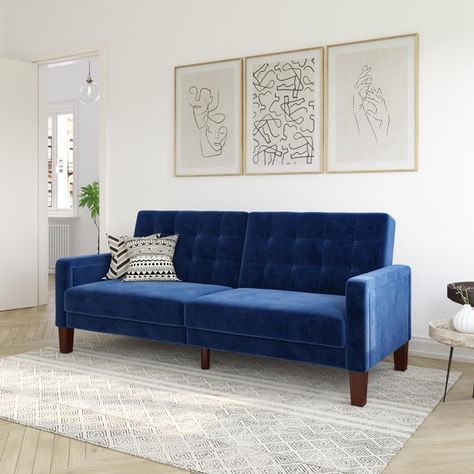 $349 Better Homes & Gardens Porter Fabric Tufted Sofa Bed, Multiple Colors - Walmart.com - Walmart.com Navy Blue Futon, Futon Office, Tufted Futon, Blue Futon, Orange Sofa, Futon Sofa Bed, Sofa Dimensions, Tufted Sofa, Navy Velvet