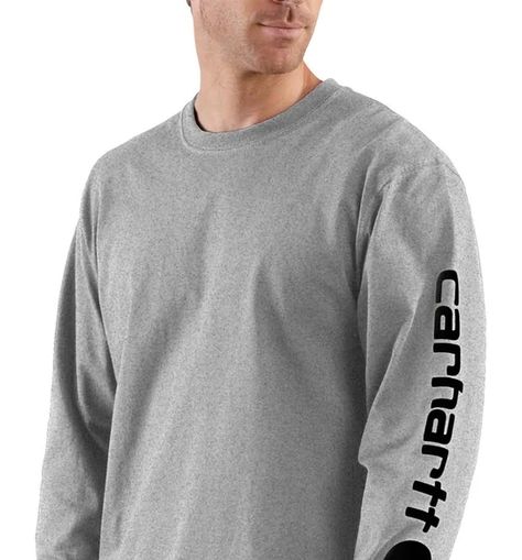 Carhartt Long Sleeve, Carhartt Logo, Carhartt Shirts, Men Carhartt, Men Fits, Carhartt Mens, Signature Logo, Fashion Flats, Heather Gray