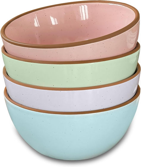 Mora Ceramic Bowls For Kitchen, 28oz - Bowl Set of 4 - For Cereal, Salad, Pasta, Soup, Dessert, Serving etc - Dishwasher, Microwave, and Oven Safe - For Breakfast, Lunch and Dinner - Assorted Colors Noodles Salad, Eating Noodles, Ceramic Glazes, Salad Pasta, Pasta Soup, Plastic Products, Mindful Eating, Salad Bowl, Style Minimalist