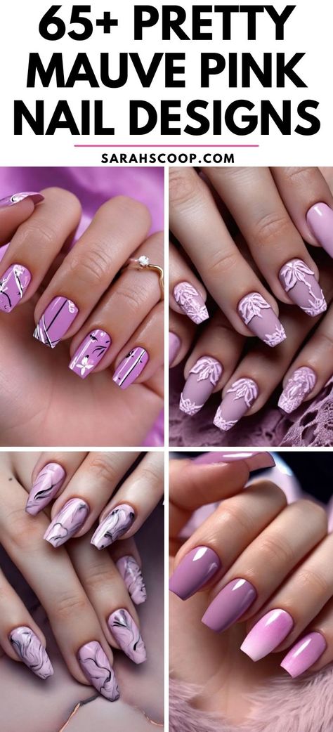 Dive into 65+ gorgeous mauve pink nail designs! 🌸✨ These chic and stylish nails are perfect for any occasion. #MauveMagic #NailDesigns #ChicNails Mauve And Pink Nails, Mauve Acrylic Nails Designs, Mauve Nails With Design, Mauve French Tip Nails, Mauve Nail Designs, Purple And Pink Nails, Mauve Nail Polish, Mauve Nails, Glitter Accent Nails