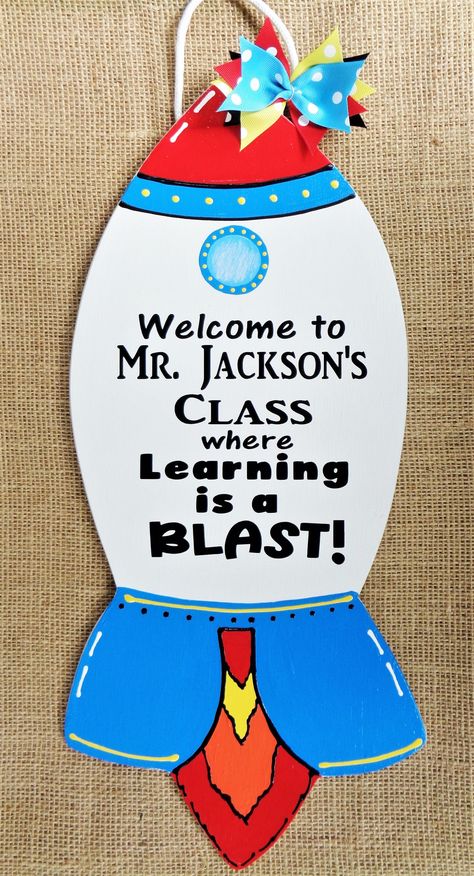 Excited to share the latest addition to my #etsy shop: Welcome Teacher Rocket Ship Sign Learning is a Blast Personalized Name 16" Wall Classroom Kid Welcome Sign Preschool Classroom, Back To School Hanging Decorations, Classroom Decor Door Ideas, School Door Ideas Classroom, Preschool Classroom Decorations Wall, Welcome To Classroom Door, Teachers Name Sign For Door, Welcome Charts For Classroom Ideas, Welcome Charts For Classroom Door