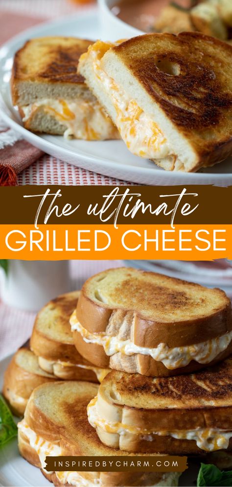 The ULTIMATE grilled cheese sandwich with cream cheese! This easy meal for lunch is ready in just 15 minutes. Incredibly creamy, cheesy, and bursting with flavor, this gourmet grilled cheese recipe will leave you wanting more! It's a great main dish for dinner, too! Dipping Sauce For Grilled Cheese, Cream Cheese Lunch Recipes, Grilled Cheese And Bacon Sandwich, Grilled Cheese Cream Cheese, Ultimate Grilled Cheese Sandwich Recipes, Deluxe Grilled Cheese, Grilled Cheese With Cream Cheese, Cream Cheese Sandwich Recipes, Adult Grilled Cheese Sandwiches