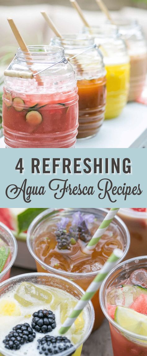 Agua fresca recipe with title. Coconut Agua Fresca, Agua Fresca Bar, Aqua Fresca Recipes, Fresca Recipes, Agua Fresca Recipe, Mexican Drinks, Drink Recipes Nonalcoholic, Agua Fresca, Watermelon Recipes