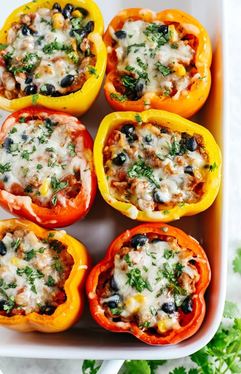 Stuffed Bell Peppers Turkey, Mexican Stuffed Bell Peppers, Stuffed Bell Peppers Ground Beef, Healthy Stuffed Bell Peppers, Seasoned Ground Turkey, Corn And Black Beans, Mexican Stuffed Peppers, Lower Carb Meals, Stuffed Peppers Turkey