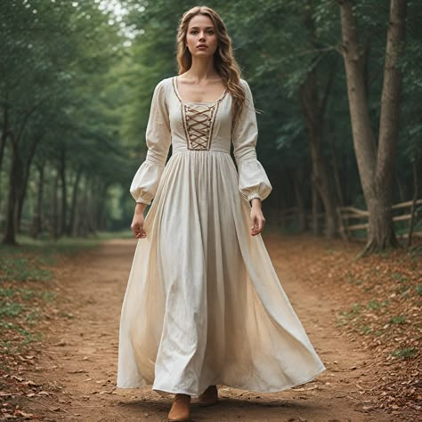 Step into a world of timeless elegance with our Medieval Renaissance Maxi Dress, an exquisite piece designed for those who appreciate historical and fantasy attire. This retro LARP dress is perfect for her, blending the charm of the past with modern sensibilities. Crafted with attention to detail, the dress features flowing lines and intricate design elements that make it both elegant and comfortable. The boho-inspired gown is ideal for a variety of occasions, from Renaissance fairs and themed e Cute Medieval Dress, Fantasy Inspired Dress, Pirate Princess Dress, Female Medieval Outfit, Medieval Clothing Aesthetic, Shakespearean Costumes, Celtic Dresses, White Medieval Dress, Medieval Princess Dress