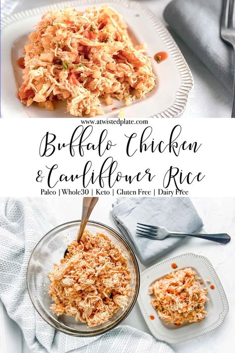 The perfect combination of Buffalo Sauce, Chicken & Cauliflower Rice and one dish meal. Perfect for a quick and easy weeknight dinner or to meal prep for lunch. This recipe is simple to make by just combining buffalo sauce, chicken, cauliflower rice and seasonings, not to mention delicious!! #buffalochicken #buffalocauliflower #buffalochickensalad #buffalochickenlunch #mealprepidea #whole30buffalo #paleo #keto #onedishmeal Cauliflower Dinner, Healthy Buffalo Cauliflower, Cauliflower Chicken, Buffalo Cauliflower Recipes, Chicken Buffalo, Chicken Cauliflower, Rice Recipes For Dinner, Healthy Buffalo Chicken, Buffalo Cauliflower