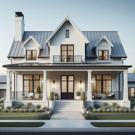 White Modern Farmhouse, Modern Hampton, Lake Houses Exterior, Modern Farmhouse Home, Gorgeous Houses, Modern Farmhouse Exterior, Farmhouse Exterior, Design Your Dream House, Farmhouse Style House