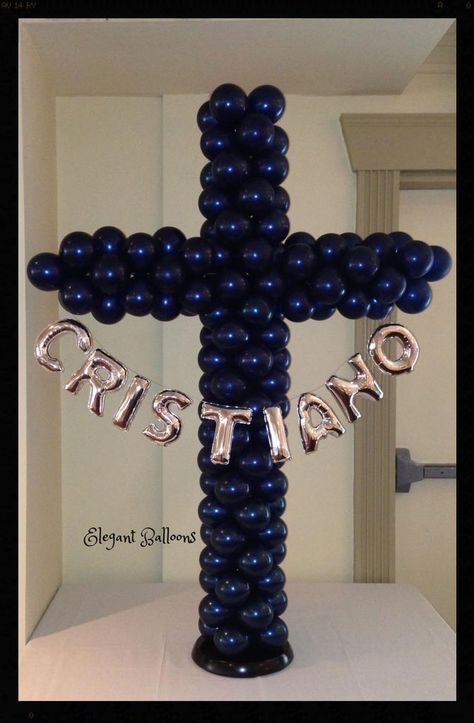 www.elegant-balloons.com Easter Balloon Decor, Balloon Cross, Balloon Lanterns, Balloon Bouquet Diy, First Communion Decorations, Balloon Designs, Communion Ideas, Prom Themes, Communion Decorations