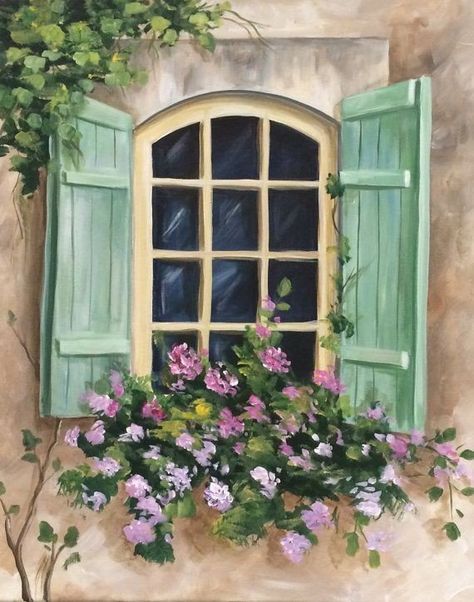 Green Shutters, Canvas Painting For Beginners, Seni Dan Kraf, Canvas For Beginners, Painting For Beginners, Art Painting Gallery, 수채화 그림, Simple Acrylic Paintings, Nature Art Painting