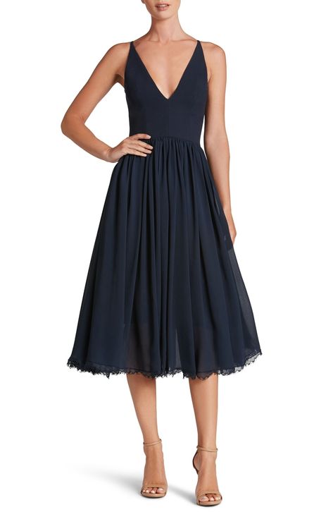 Alicia Mixed Media Midi Dress, Main, color, Midnight Fall Wedding Guest Dress, Dress The Population, Chiffon Skirt, Mode Style, Nordstrom Dresses, A Dress, Latest Fashion For Women, Guest Dresses, Look Fashion