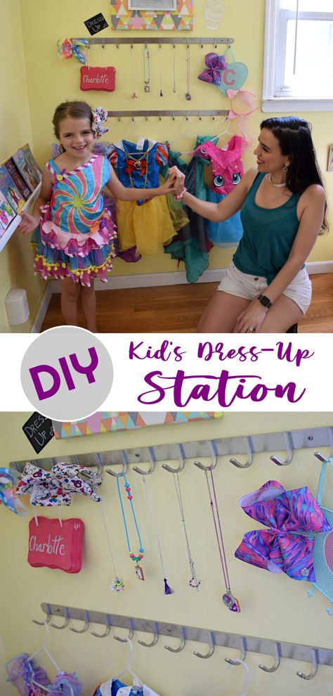 Diy Girls Dress Up Station, Dress Up Corner Diy, Kids Dress Up Station, Diy Kids Dress Up Station, Dress Up Corner Playroom, Dress Up Organization, Culture Day At School Ideas, Diy Dress Up Station, Diy Toddler Dress