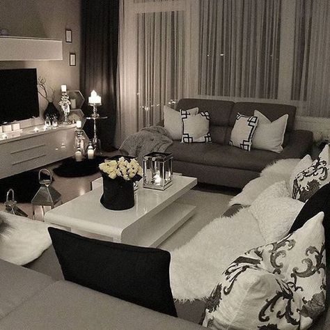 Black Sectional Living Room, Grey Sofa Living Room, Purple Living Room, White Living Room Decor, Black And White Living Room, Living Room Decor Gray, Elegant Living Room Design, Gold Living Room, Black Living Room