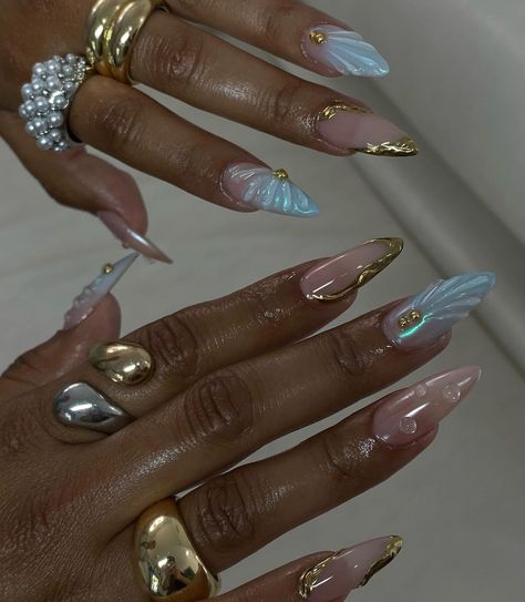 Almond Acrylic Nails Designs, Sea Nails, Drip Nails, Girly Acrylic Nails, French Tip Acrylic Nails, Simple Acrylic Nails, Acrylic Nails Coffin Pink, Unique Acrylic Nails, Nagel Inspo