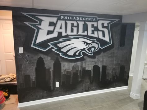 Eagles Mural, Philadelphia Eagles, Man Cave Decor, Eagles Decor, Hand-painted Eagles Basement Man Cave, Philadelphia Eagles Basement, Eagles Diy Crafts Philadelphia, Philadelphia Eagles Man Cave Ideas, Eagles Basement, Philadelphia Eagles Bedroom, Philadelphia Eagles Room, Eagles Bedroom, Eagles Man Cave