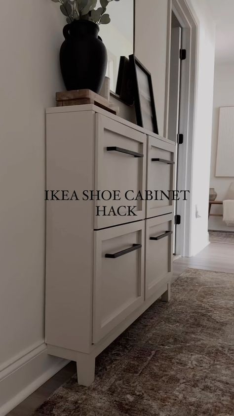 Creatively Crisp | Home & DIY | We love a good ikea hack 👏🏻 this stall shoe cabinet is the perfect size for a narrow hallway or a small entryway. #ikeahack… | Instagram Narrow Ikea Cabinet, Small Entryway Ideas For Shoes, Small Entryway With Shoe Storage, Stall Shoe Cabinet Entryway, Built In Shoe Cabinet Entryway, Ikea Foyer Ideas Entryway, Diy Shoe Storage Cabinet, Stall Hack Ikea, Diy Shoe Cabinet Entryway