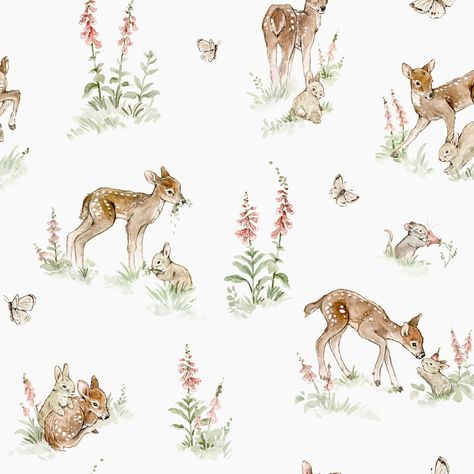 Rabbit Wallpaper, Baby Print Art, Baby Products Packaging, Baby Room Themes, Vintage Floral Wallpapers, Baby Illustration, Deer Pattern, Textile Pattern