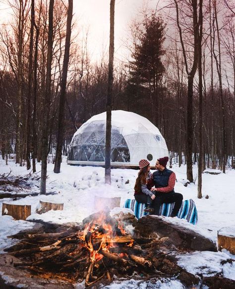 Share the love this Valentine's Day! Upstate Ny Travel, Glamping Ideas, Snow Love, Dome Homes, Lake George Village, Plan Paris, Go Glamping, Gather Round, Safari Tent