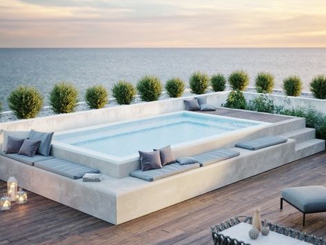 Download the catalogue and request prices of Spaspace By la veneta forme, terrace pool in eps and polypropylene Raised Pools, Design Per Patio, Kleiner Pool Design, Piscina Interior, Rooftop Terrace Design, Small Swimming Pools, Rooftop Design, Small Pool Design, Jacuzzi Outdoor