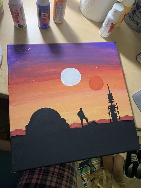 #art #Lukeskywalker #starwars #binarysunset #painting #inspiration #canvas Star Wars Binary Sunset, Star Wars Art Diy, Star Wars Art Wallpaper, Star Wars Canvas Painting, Star Wars Zeichnungen, Star Wars Art Painting, Painting Star Wars, Binary Sunset, Star Wars Art Drawings