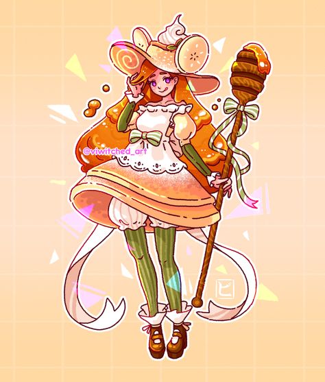 Candy Witch Aesthetic, Dessert Character Design, Candy Character Design, Food Character Design, Honey Outfits, Witch Ocs, Cute Witch Art, Honey Magic, Dessert Dress