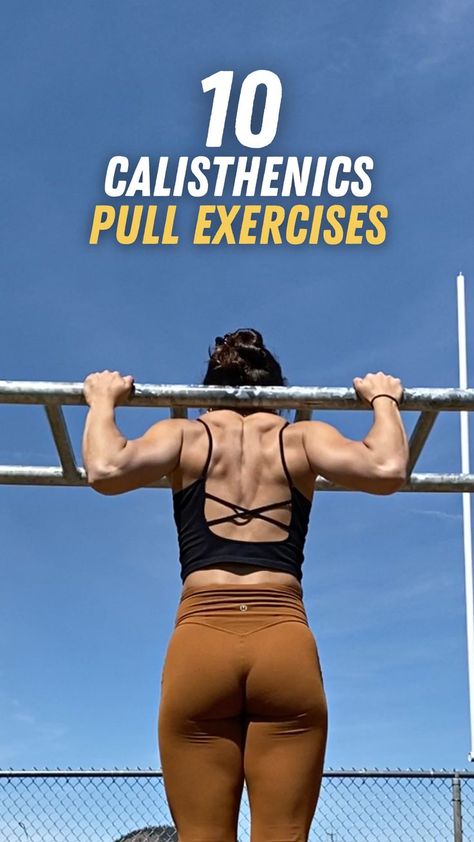 These calisthenics pull exercises make working out fun while building muscle mass, strength and core – even as a girl. Calisthenics Pull Up, Calisthenics Pull Workout, Calisthenics Women, Pull Exercises, Muscle Up, Building Muscle, Muscle Fitness, Muscle Mass, Calisthenics