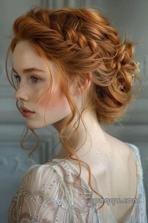 Hair Styles From The Back, Bride In Braids, Bridgerton Hair And Makeup, Victorian Wedding Hairstyles, Bride With Red Hair, Fantasy Wedding Hairstyles, Red Wedding Hairstyles, Red Hair Bride Wedding, Wedding Makeup Red Hair