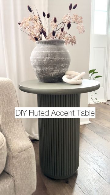 Fluted Desk Diy, Diy Fluted Side Table, Fluted Table, Cheap Table, Diy Side Table, Roll Top Desk, Round Accent Table, Concrete Forms, Diy Ikea Hacks