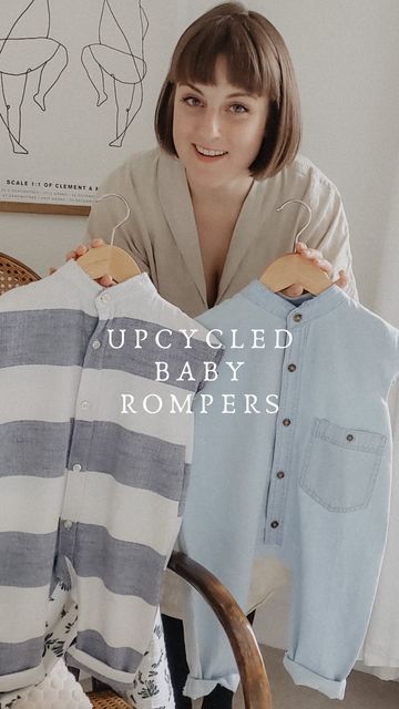 Shirt To Romper Diy, Baby Clothes From Old Shirts, Newborn Sewing Projects, Upcycled Kids Clothes, Toddler Sewing Projects, Upcycle Kids Clothes, Diy Newborn Clothes, Baby Sewing Ideas, Upcycle Baby Clothes