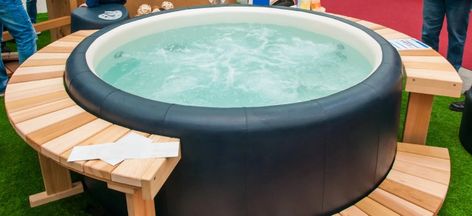 Soft Tub Hot Tub, Intex Hot Tub, Tub Surround Ideas, Soft Tub, Hot Tub Privacy, Hot Tub Surround, Inflatable Spas, Inflatable Hot Tub, Sauna Diy