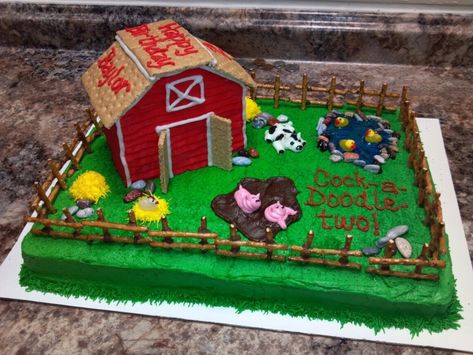 Barn Birthday Cake, Barnyard Birthday Cake, Old Macdonald Birthday, John Deere Birthday Party, Farm Birthday Cakes, Barnyard Cake, Barn Cake, Farm Animal Cakes, Animal Birthday Cakes