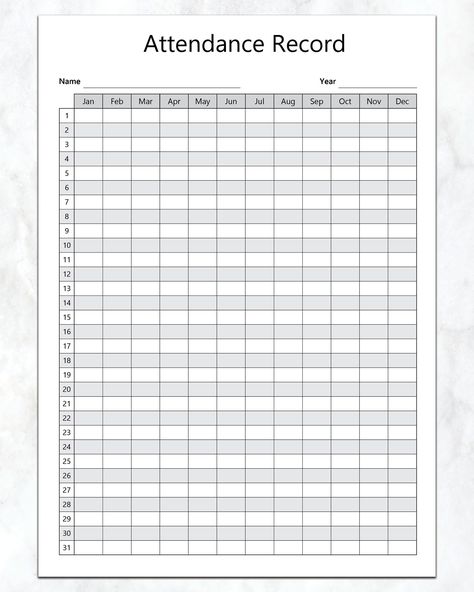 This Printable Attendance Tracker is designed to be flexible enough to be used to record the attendance of home school pupils, employees, students or keeping an attendance log of any individual in a class or a conference.  It's format is laid out to support monthly and yearly attendance recording by day. This attendance register comes in both A4 and US Letter paper sizes. Details Instant download Page Size: A4 and US Letter Page Format    Single page with centred margins    Two Facing pages with Homeschool Attendance, Attendance List, Attendance Register, Hours Tracker, Attendance Chart, Bullet Journal August, Attendance Tracker, Budget Binder Printables, Good Leadership Skills