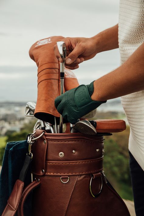 Modest Vintage Player Leather Golf Covers Golf Photography, Hockey Gloves, Golf Inspiration, Driver Covers, Golf Drivers, Golf Shop, Classical Design, Golf Attire, Golf Brands