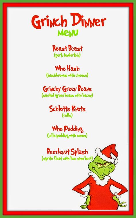 Grinch Themed Dinner, Grinch Dinner, Disney Themed Movie Night, Disney Movie Night Food, Disney Movie Night Dinner, Movie Night Dinner, Movie Night Theme, Christmas Dinner Ideas, Movie Night Food