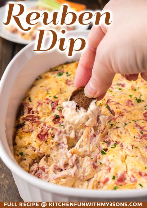 With all of the traditional flavors of the sandwich, this Reuben Dip is creamy and savory and everything you love about a Reuben. It’s a tasty hot dip that is perfect for any special occasion or event or just to enjoy at home on a relaxing weekend! Ruben Dip, Reuben Dip Recipe, Millionaire Pie, Dips Appetizers, Reuben Dip, Dip Recipes Hot, Beef Appetizers, Christmas Tips, Cheese Plates