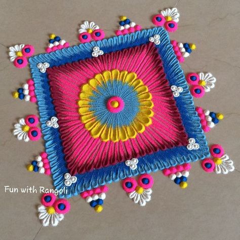 Rangoli Ideas Square, Square Rangoli Design Easy, Square Rangoli Design For Diwali, Square Rangoli Design, Square Rangoli, Rangoli Design For Diwali, Simple Flower Rangoli, Handy Craft, Dot Rangoli