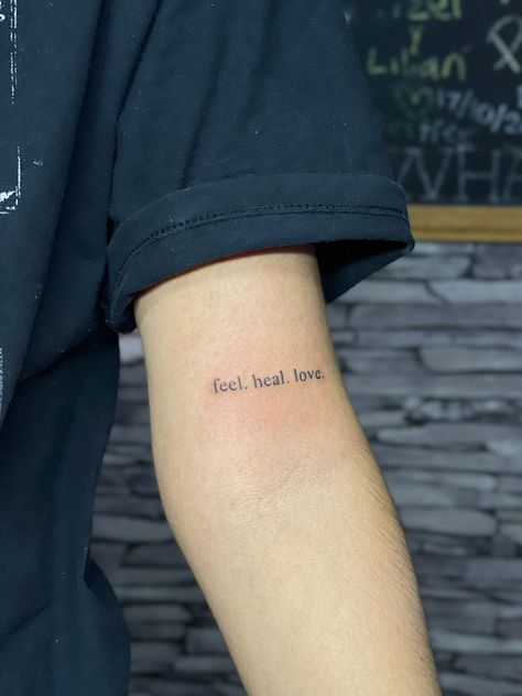 Feel Heal Tattoos, Feel Heal Love Tattoo, Rejection Is Redirection Tattoo, Sensitive People Tattoo, Tattoo Breakup, Time Heals Tattoo, Breakup Tattoo, Divorce Tattoo, Typographic Tattoo