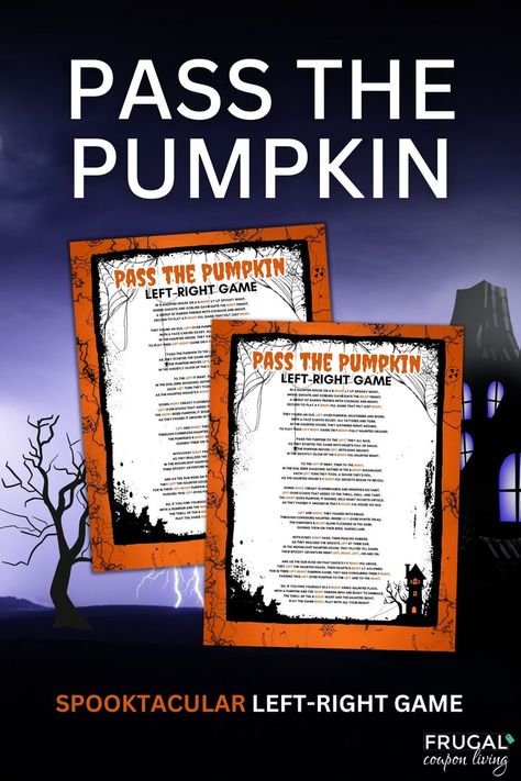 Grab this spooky and entertaining printable "Pass the Pumpkin" game designed for older audiences who love a thrilling twist to the classic left-right game! Perfect for Halloween parties, fall gatherings, or a spooky night in with friends. This unique gift exchange game will have everyone on the edge of their seats. Halloween Gift Exchange Game, Halloween Carnival Activities, Prizes For Pumpkin Carving Contest, Halloween Class Party Decorations, Halloween Treasure Hunt Clues For Kids, Halloween Theme Games, Pass The Pumpkin Game, School Halloween Party Games, Halloween Class Party Ideas